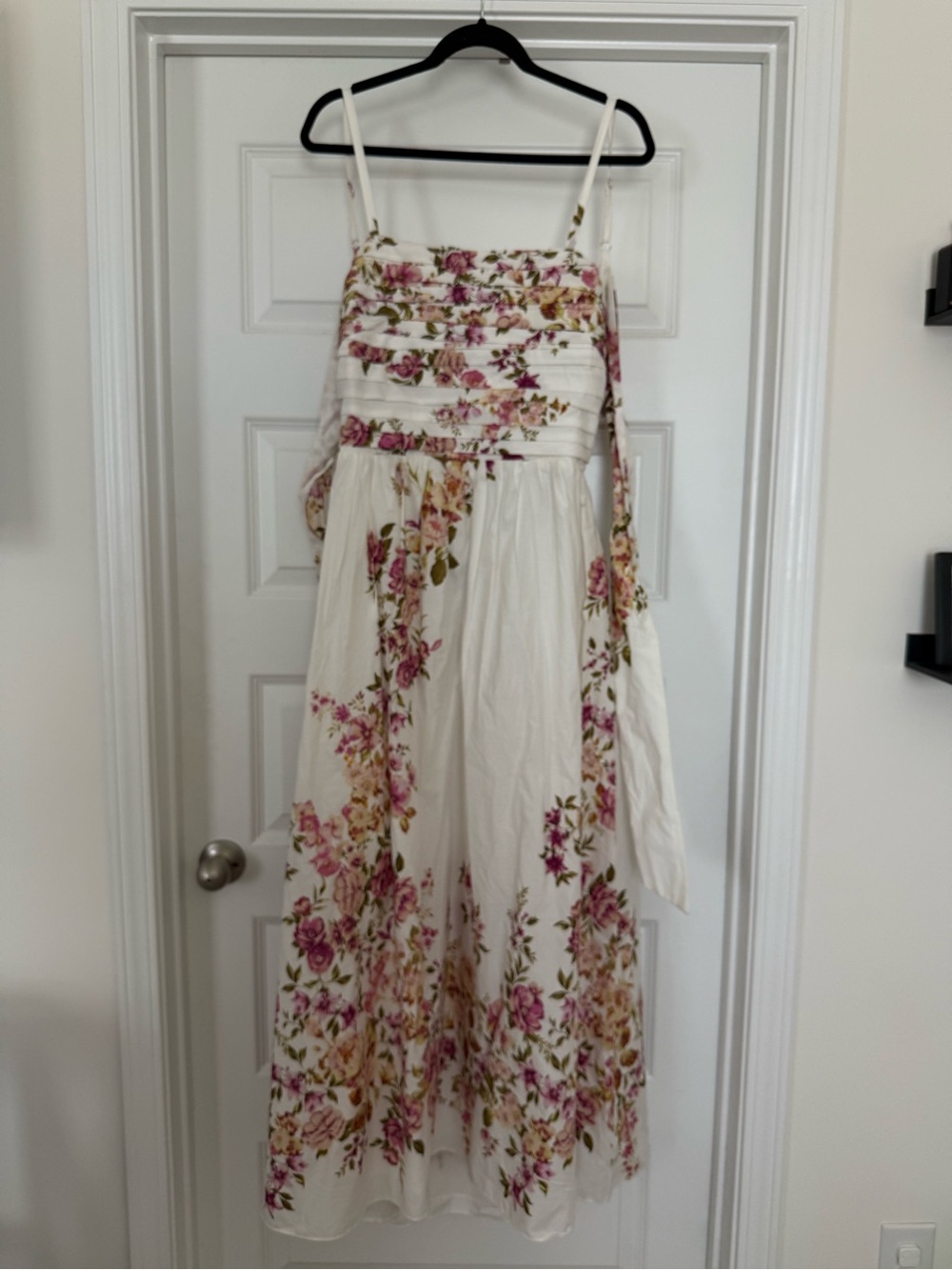 STATE White Maxi Dress with Pink & Green Floral Print
